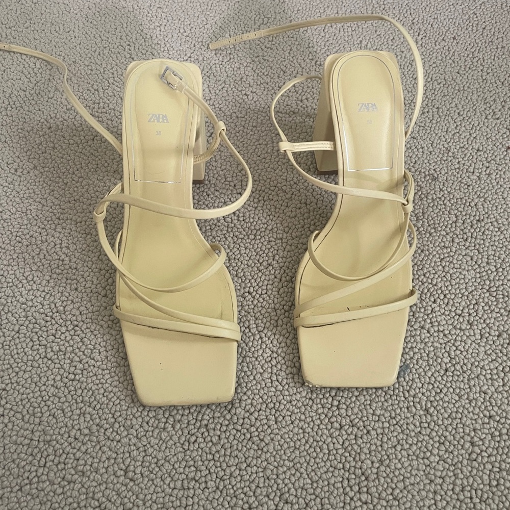Zara Yellow Strappy Block Sandals